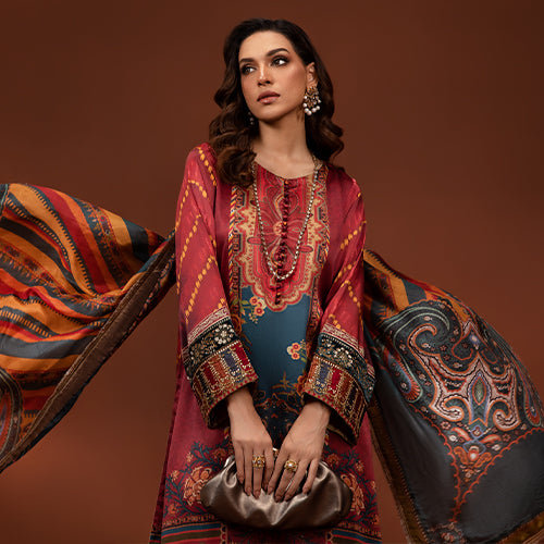 maria b silk dress Maria B SF-EF26-22-Teal Luxury Formal Pret Embroidered Raw Silk Dress