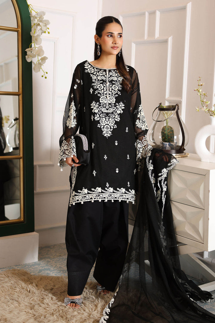 3 Piece Embroidered Cotton Net Suit All Products DW25123-ESM-BLK