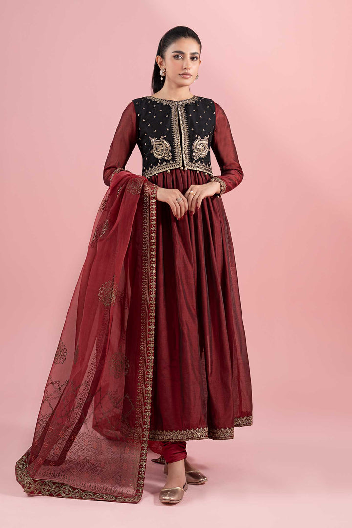3 Piece Embroidered Paper Cotton Suit All Products DWA2558-ESM-RED
