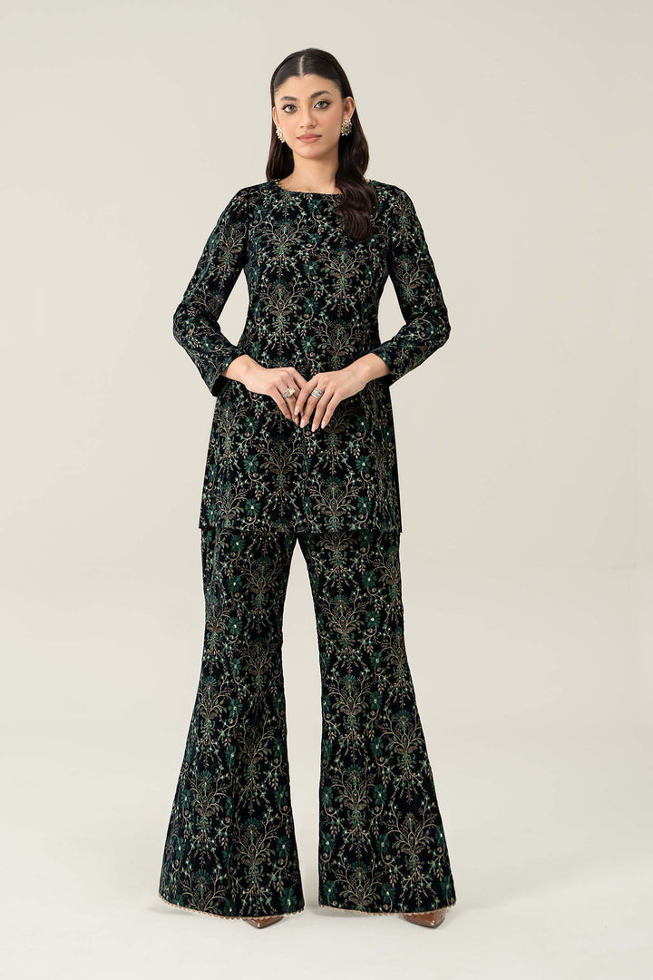 Embroidered Velvet Fabric (1Pc) | LF-733 All Products LF0733S-OLN-EGR