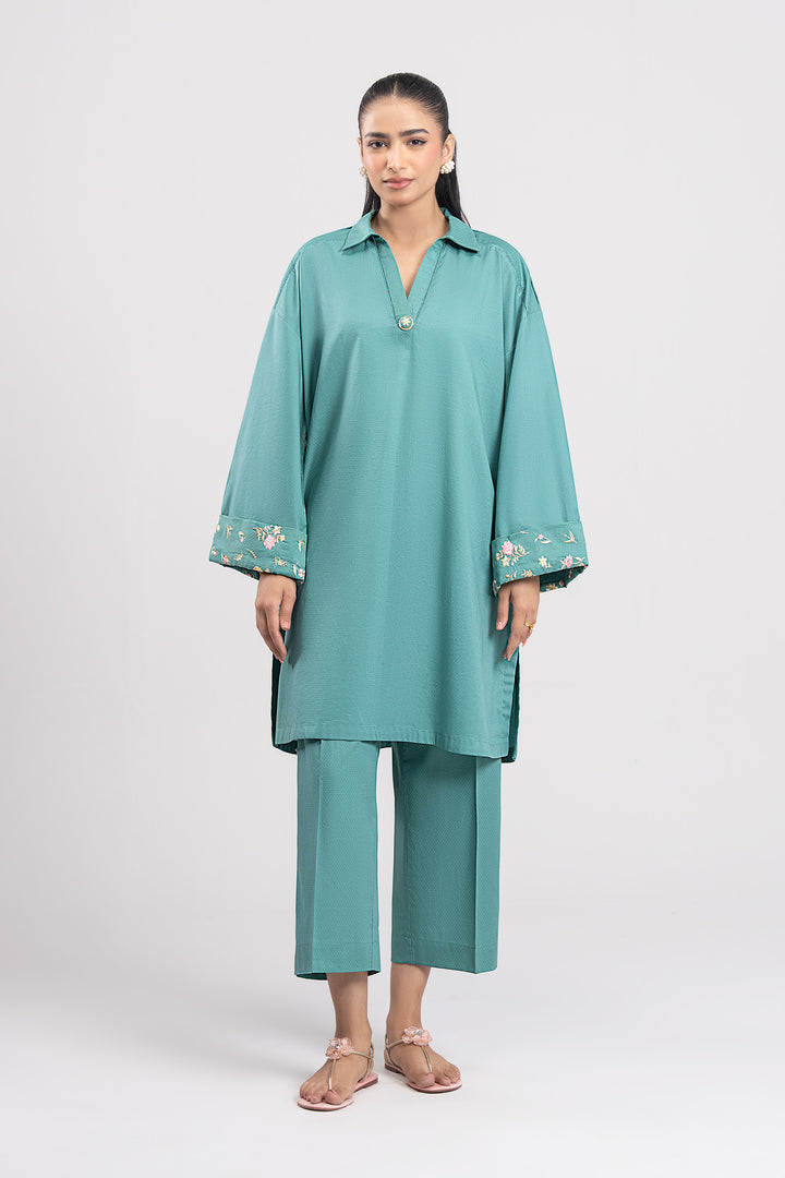 2 Pc Embroidered Dobby Viscose Suit All Products MBCS160-ESM-CYN