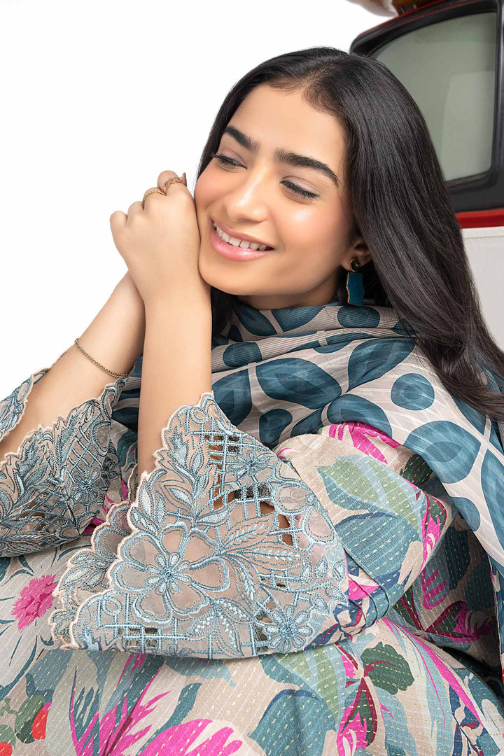 2 Pc Embroidered Lurex Cotton Suit  MBC175B-ESM-BEG