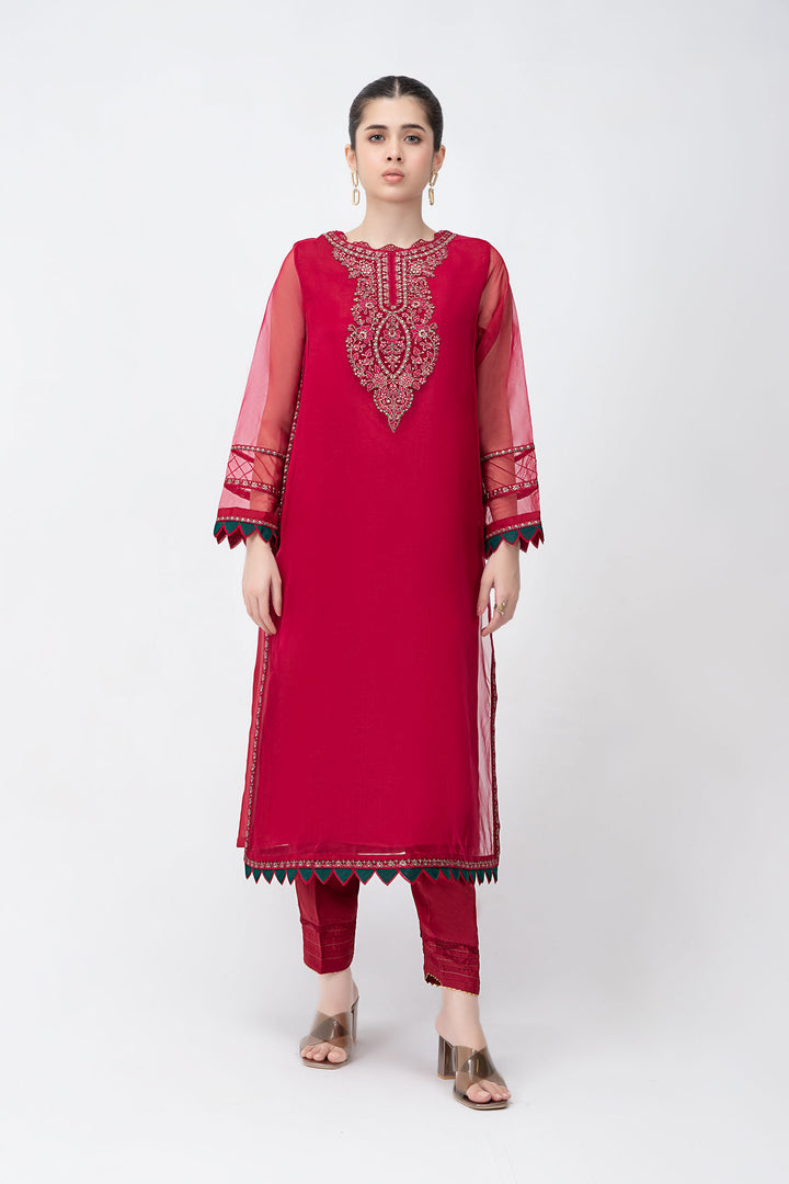 2 Pc Embroidered Raw Silk Suit | MB-F23-412  MBF0412-EXS-PNK