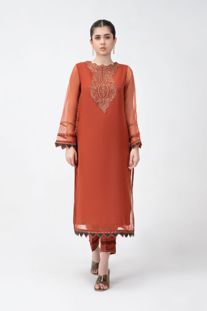 2 Pc Embroidered Raw Silk Suit | MB-F23-412  MBF0412-EXS-ORG