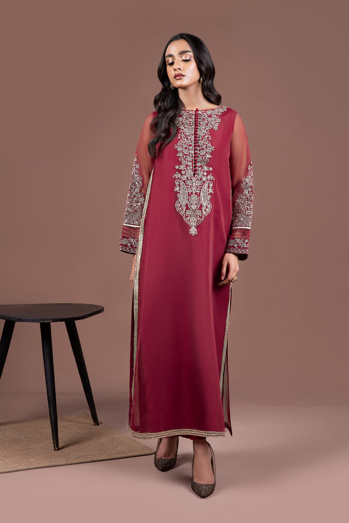 2 Pc Embroidered Organza Suit  MBF0508-ESM-RED