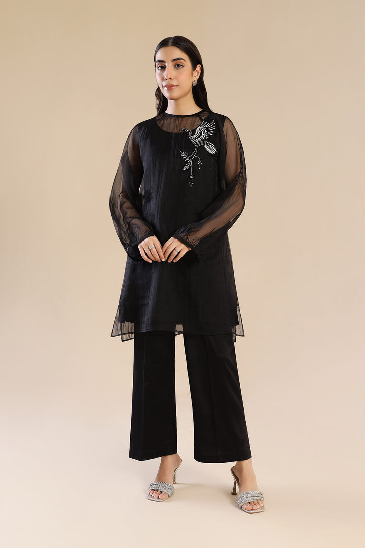 2 Pc Embroidered Organza Suit  MB24602-ESM-BLK