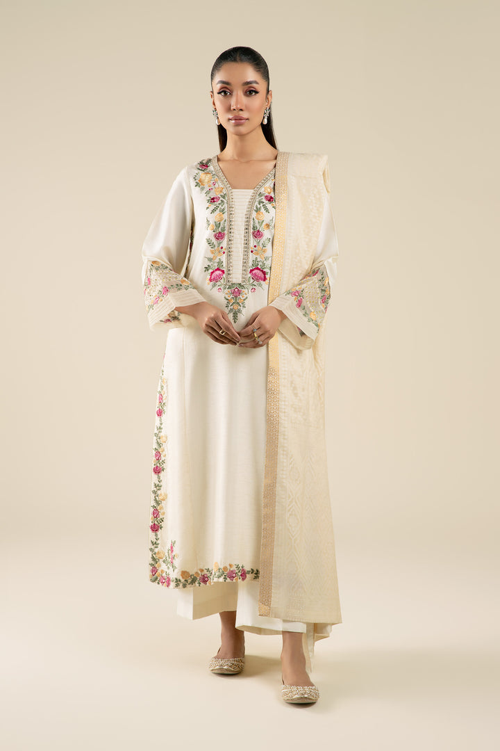 2 Pc Embroidered Bemberg Raw Silk Suit All Products MBFS024-ESM-OFW