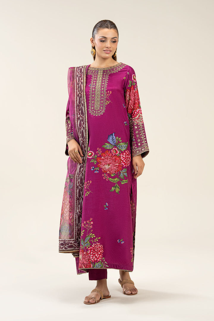 2 Pc Embroidered Bamberg Raw Silk Suit All Products MBFS044-ESM-PRP
