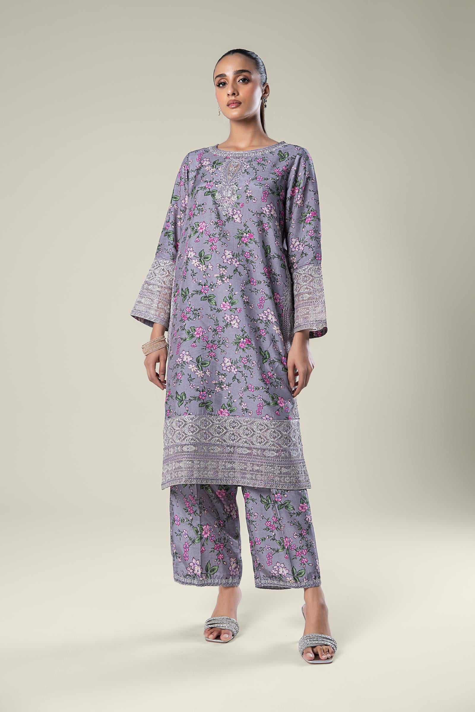 Girls Maria B Inspired Maroon Embroidered Silk Suit by Simrans main image 0