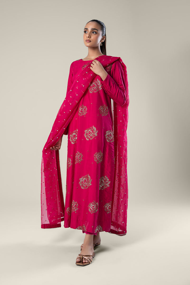 2 Pc Embroidered Raw Silk Suit  MBWF030-ESM-PNK