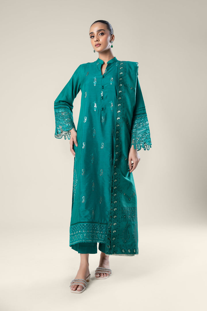2 Pc Embroidered Khaddi Silk Suit  MBWF021-ESM-EGR
