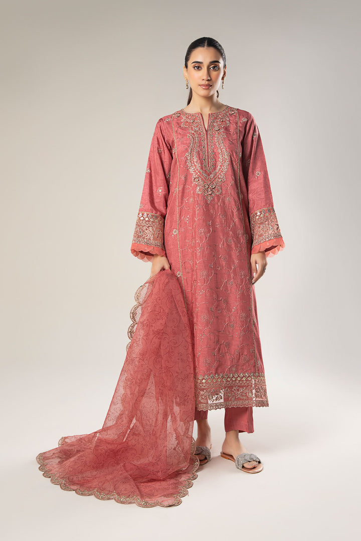 2 Pc Embroidered Raw Silk Suit  MBWF031-ESM-CPK