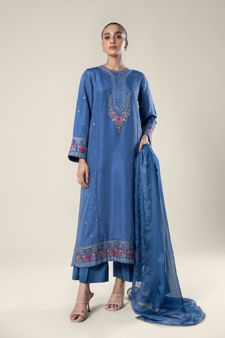 2 Pc Embroidered Raw Silk Suit  MBWF036-ESM-BLU