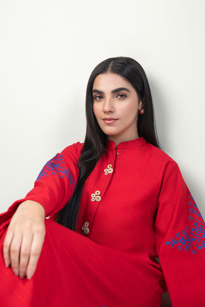 2 Pc Embroidered Crosshatch Slub Suit  MBWS057-ESM-RED