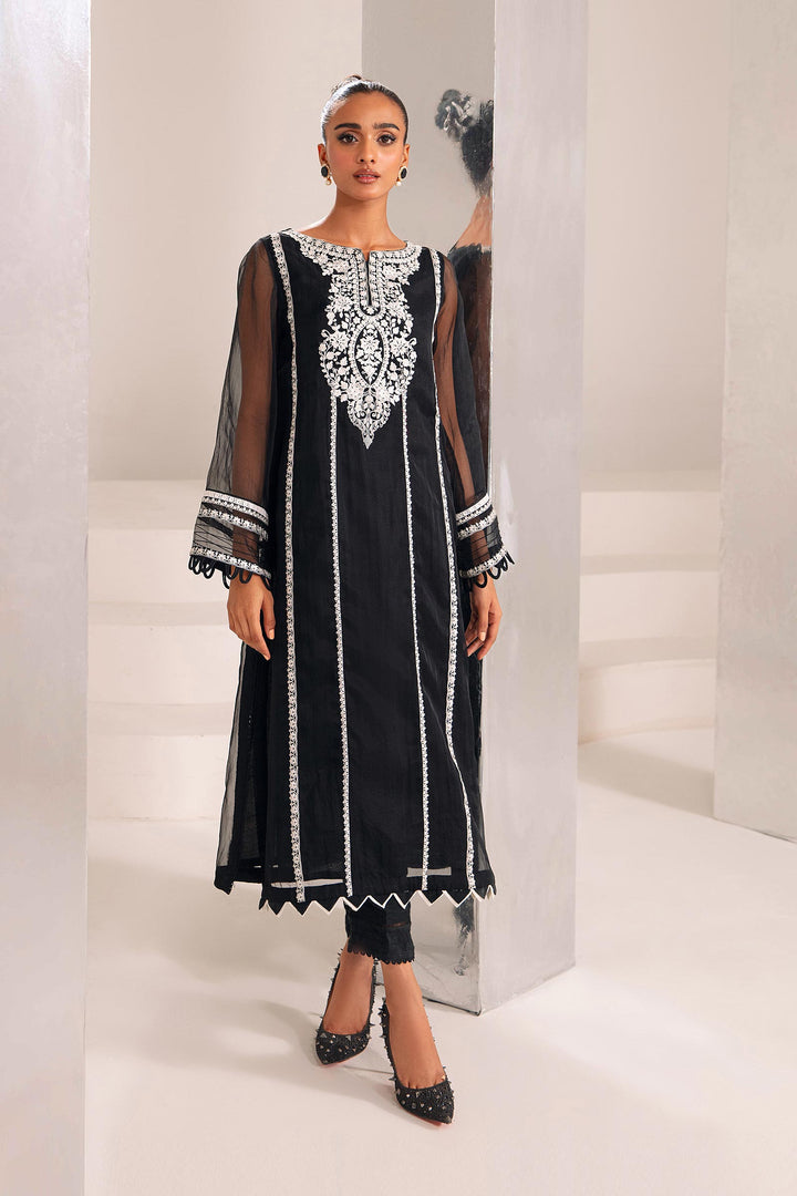 2 Pc Embroidered Raw Silk Suit | MB-F23-411  MBF0411-EXS-BLK