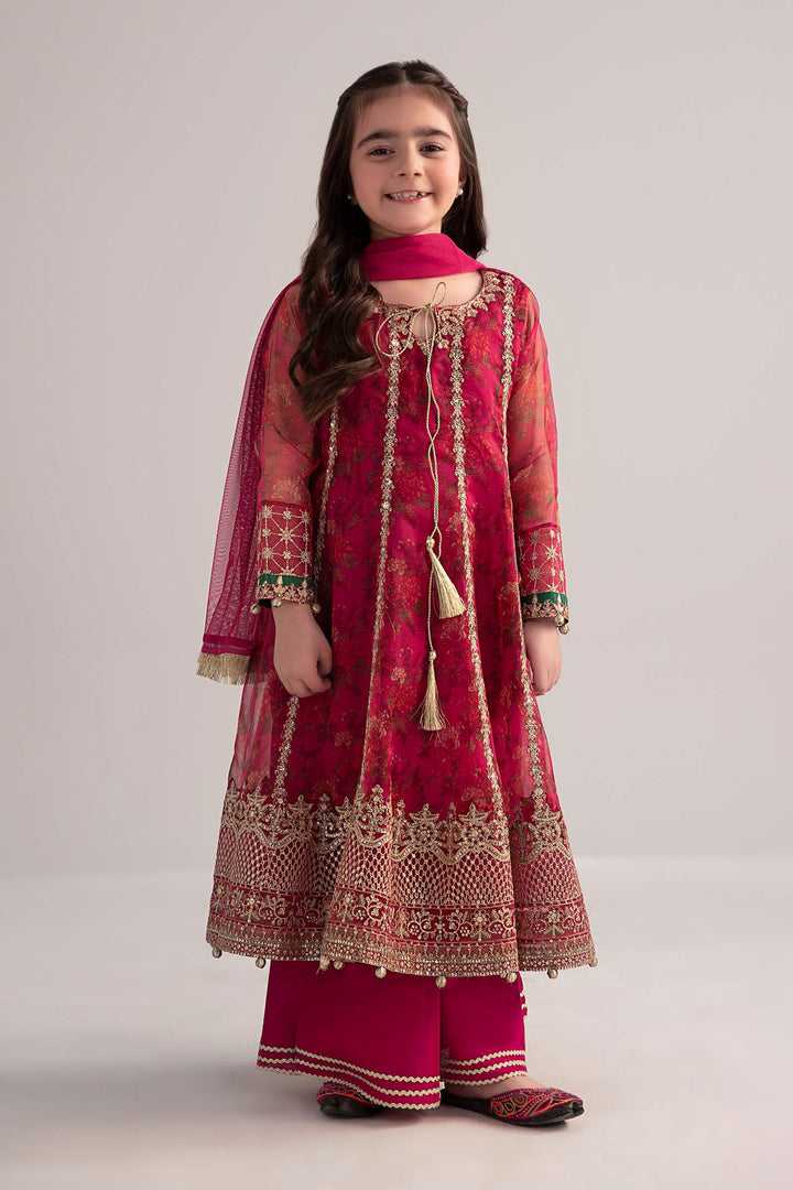3 Piece Embroidered Poly Organza Suit All Products MSF2509-023-PNK