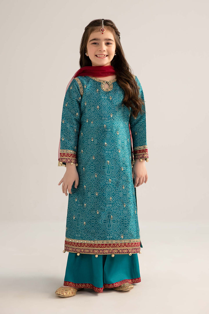 3 Piece Embroidered Raw Silk Suit All Products MSF2533-023-TEL