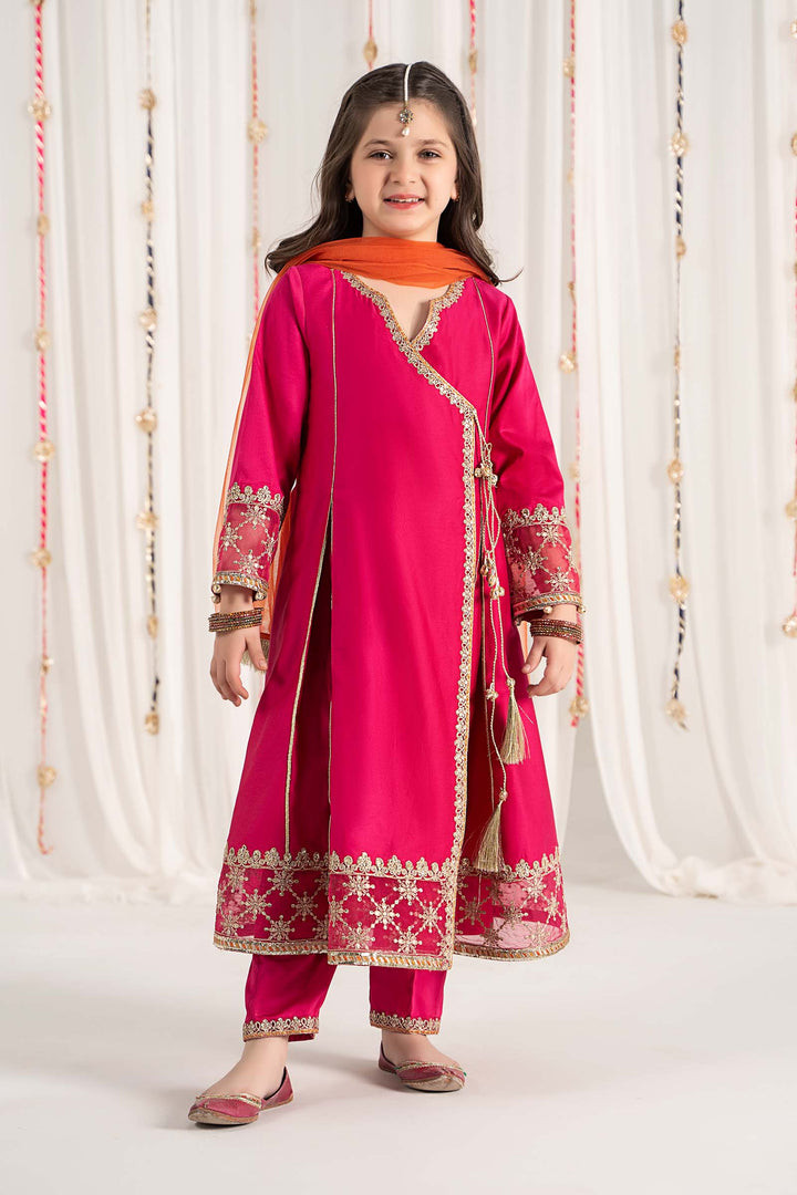 3 Piece Embroidered Cotton Satin Suit All Products MSF2541-023-PNK