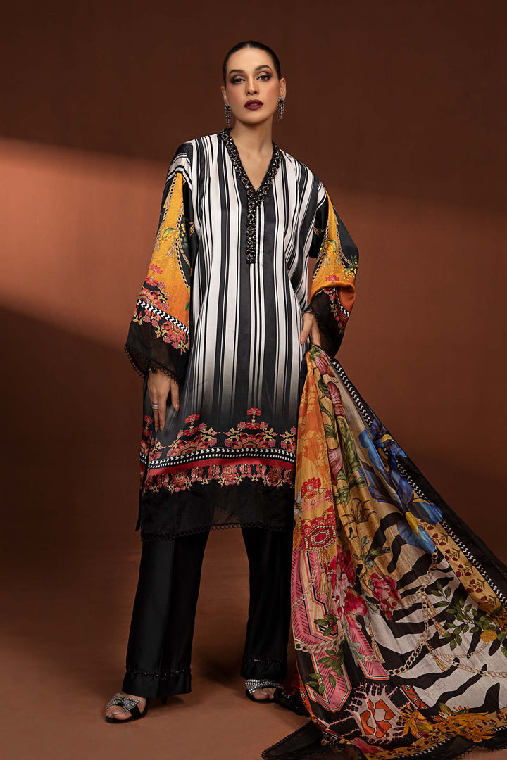 3 Piece Printed Pure Charmeuse Silk Suit All Products MPS2401-ESM-BAW