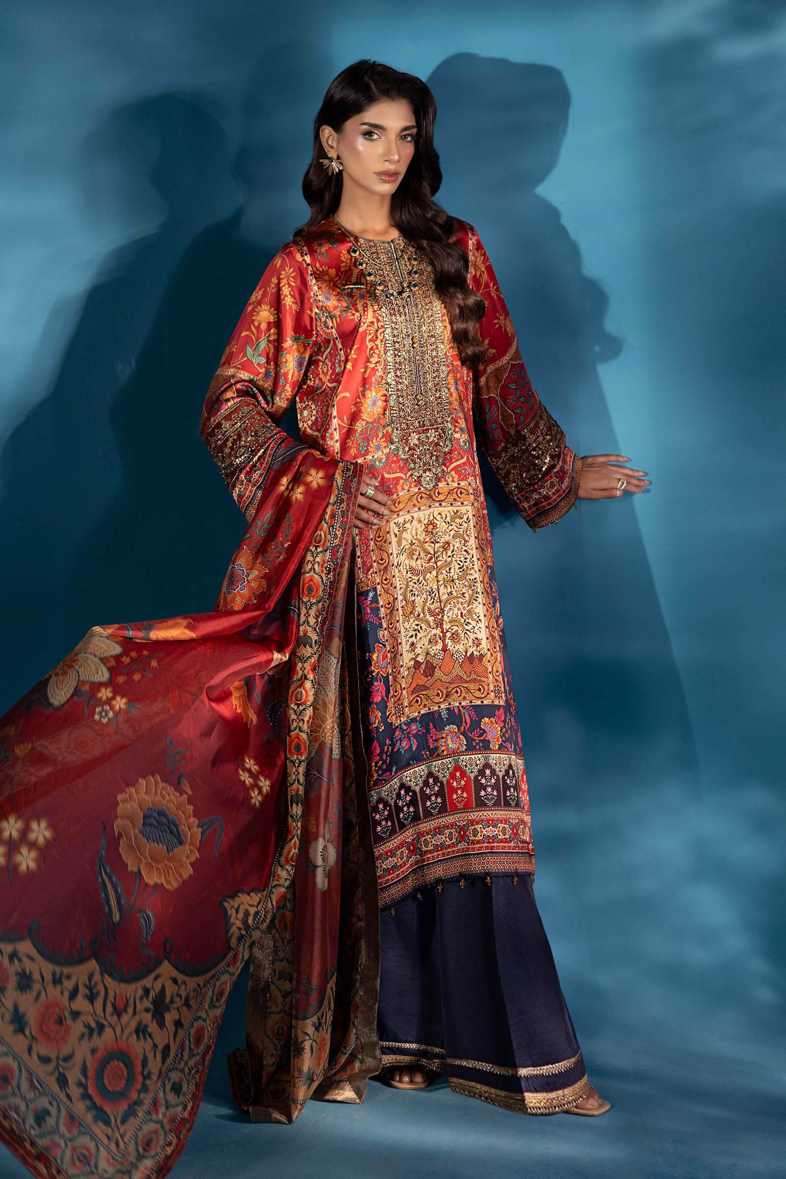 maria b silk dress Maria B Eid Dresses Design 2019 Silk Collection 2019 MSK-206-Grey Blue And Rust