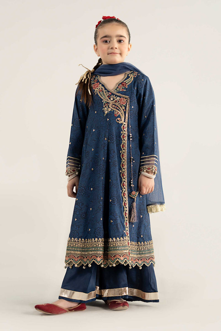 3 Piece Embroidered Raw Silk Suit All Products MSA2507-023-BLU