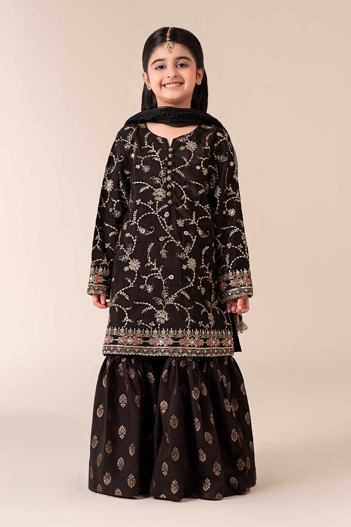 3 Piece Embroidered Raw Silk Suit All Products MSA2551-023-BLK