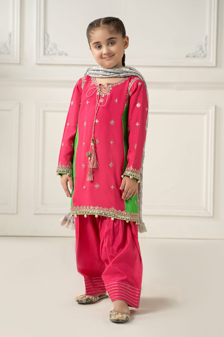 3 Piece Embroidered Polyester Net Suit All Products MSF2550-023-PNK
