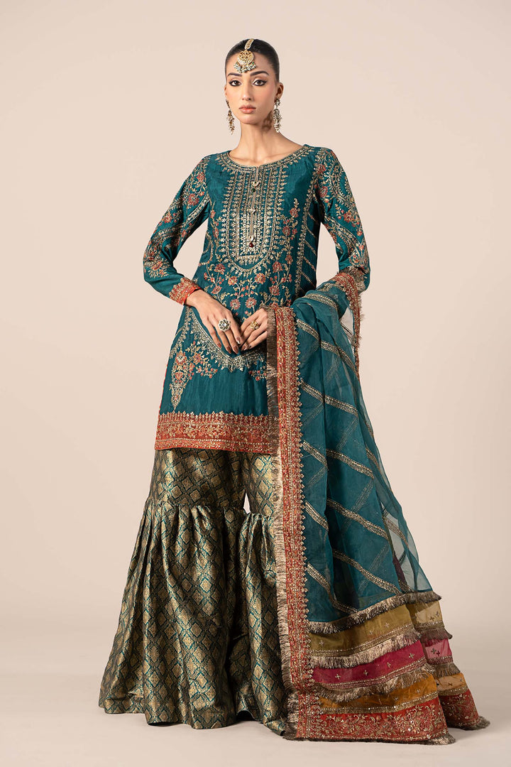 3 Piece Embroidered Raw Silk Suit All Products SFW2425-ESM-GRN
