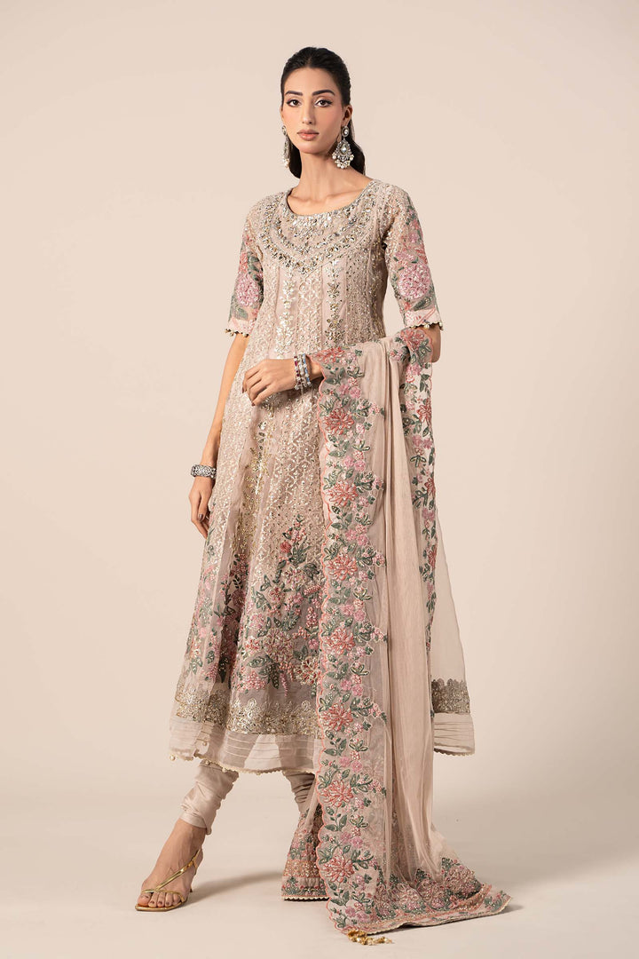3 Piece Embroidered Organza Suit All Products SFF2542-ESM-GRY