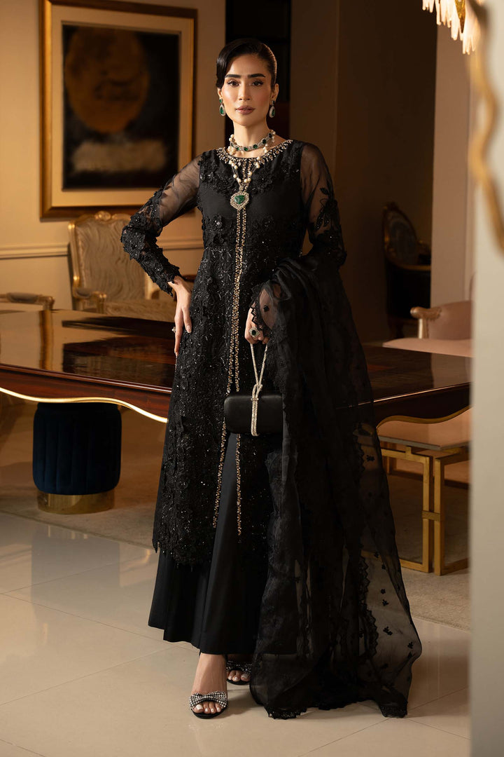 3 Piece Embroidered Organza Suit All Products SFF2504-ESM-BLK