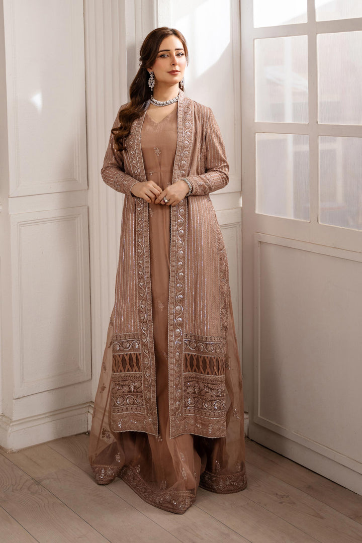 2 Piece Embroidered Raw Silk Suit All Products SFA2516-ESM-BRN