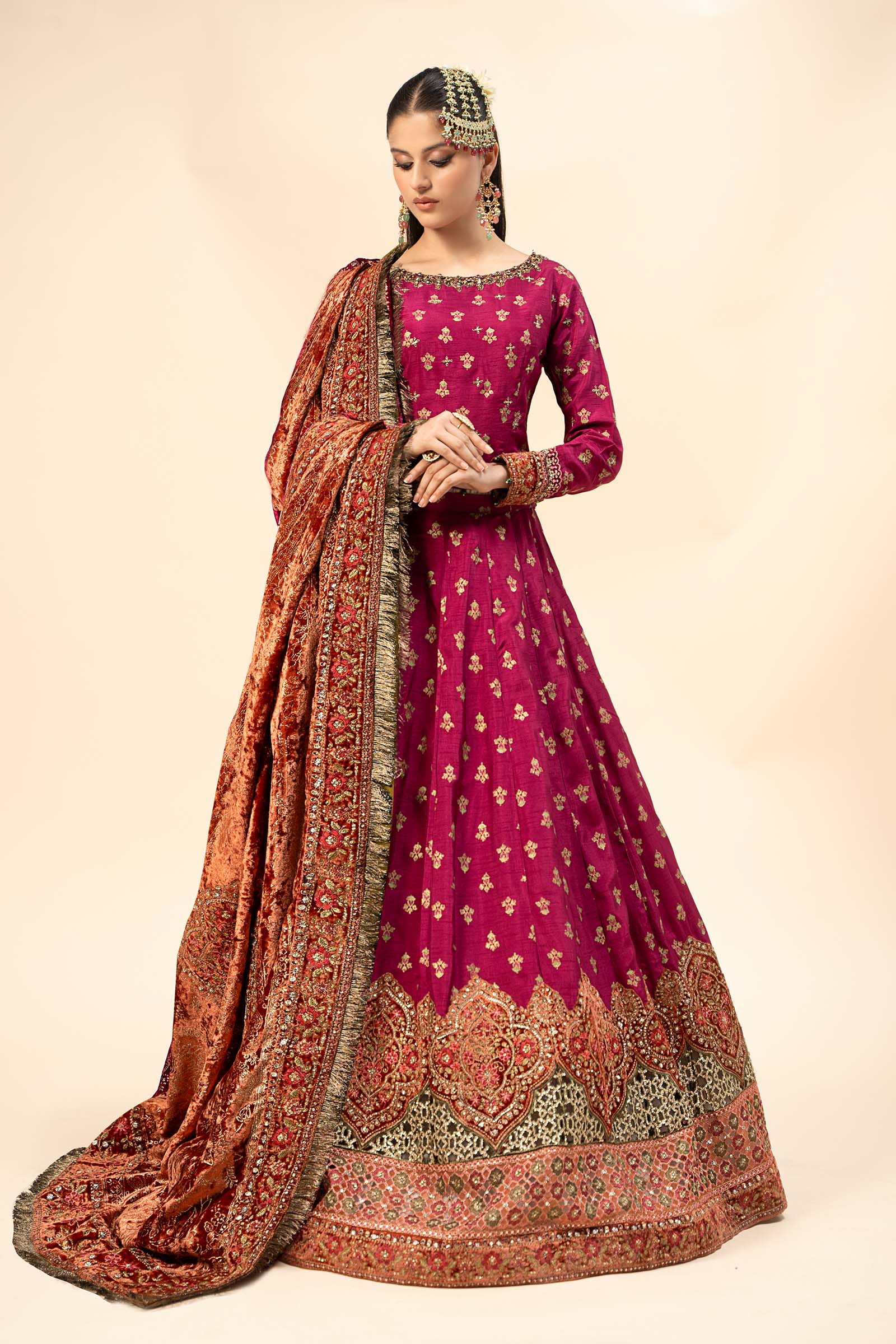 3 Piece Embroidered Raw Silk Suit  Maria.B. Designs (PK)