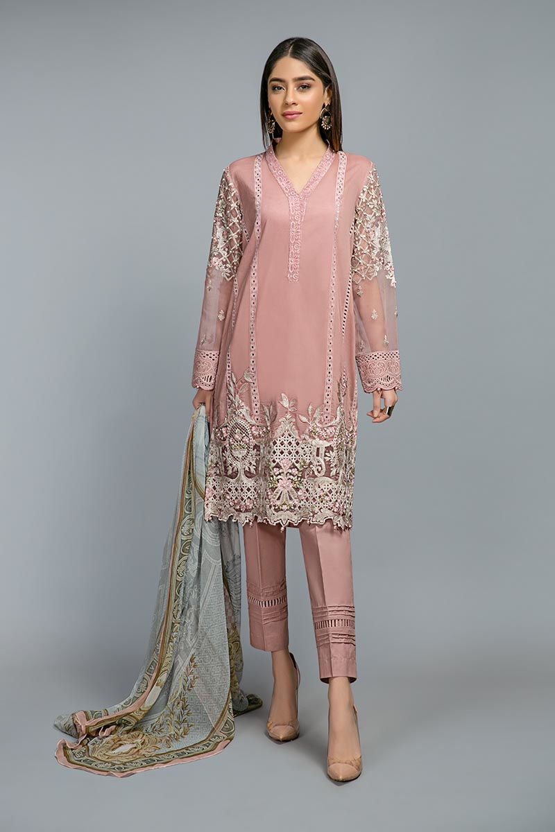 open lace back dress Luxury Embroidered Tea Pink Net Bridal Maxi Dress with Heavy Embellishments  – Best Price Online in Pakistan main image 1