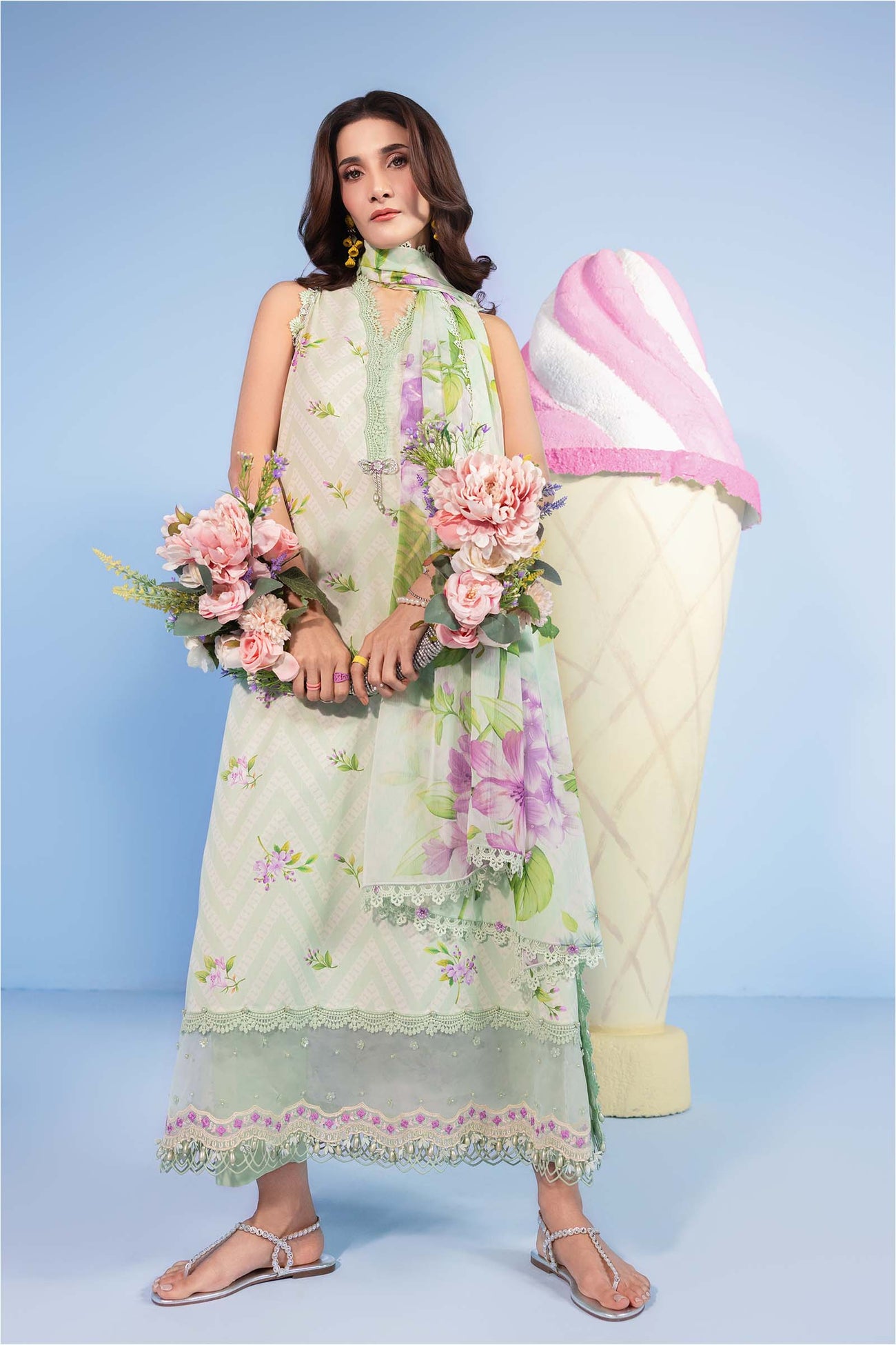 3 Pc Unstitched Embroidered Lawn Suit