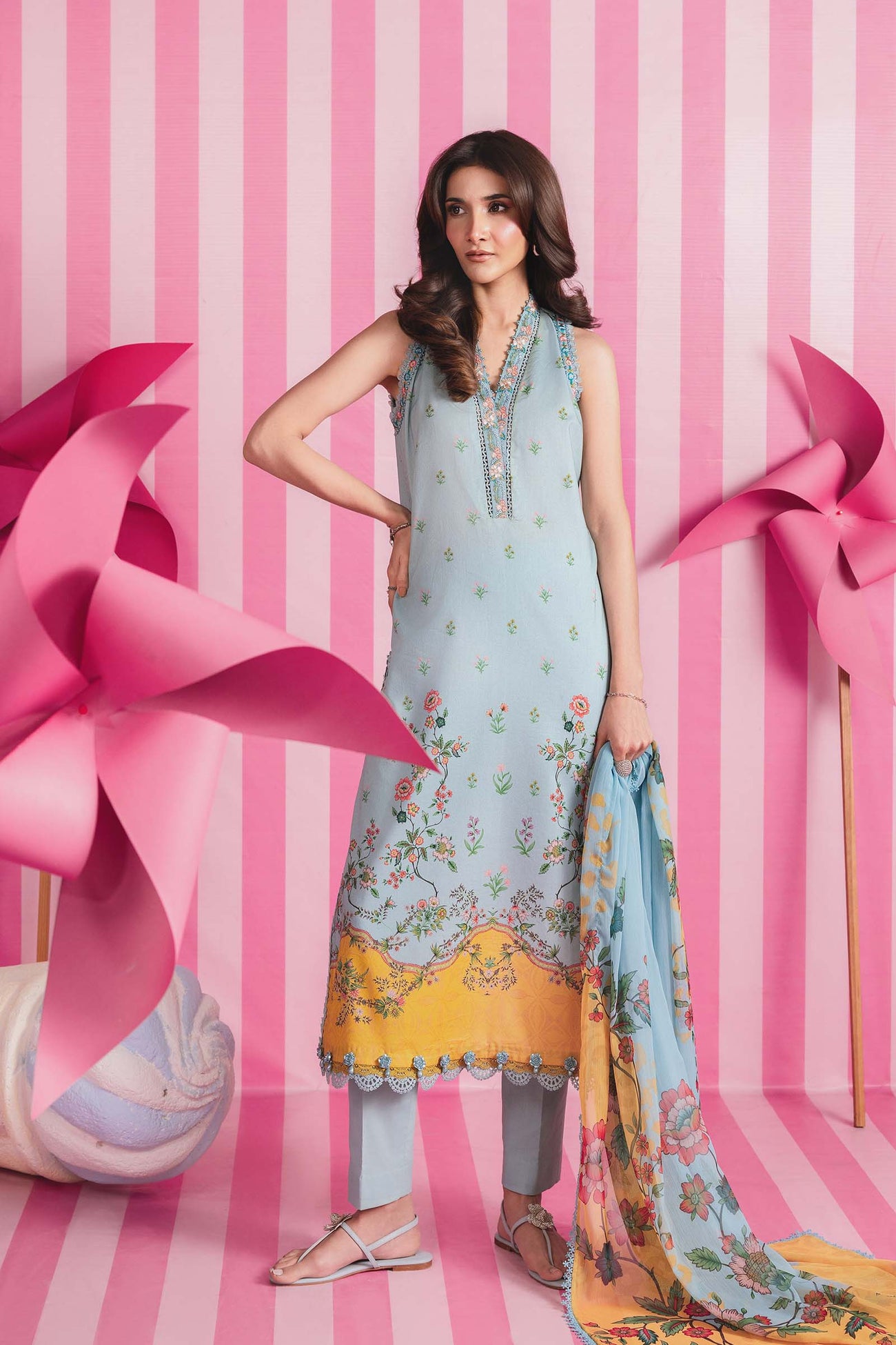 3 Pc Unstitched Embroidered Lawn Suit