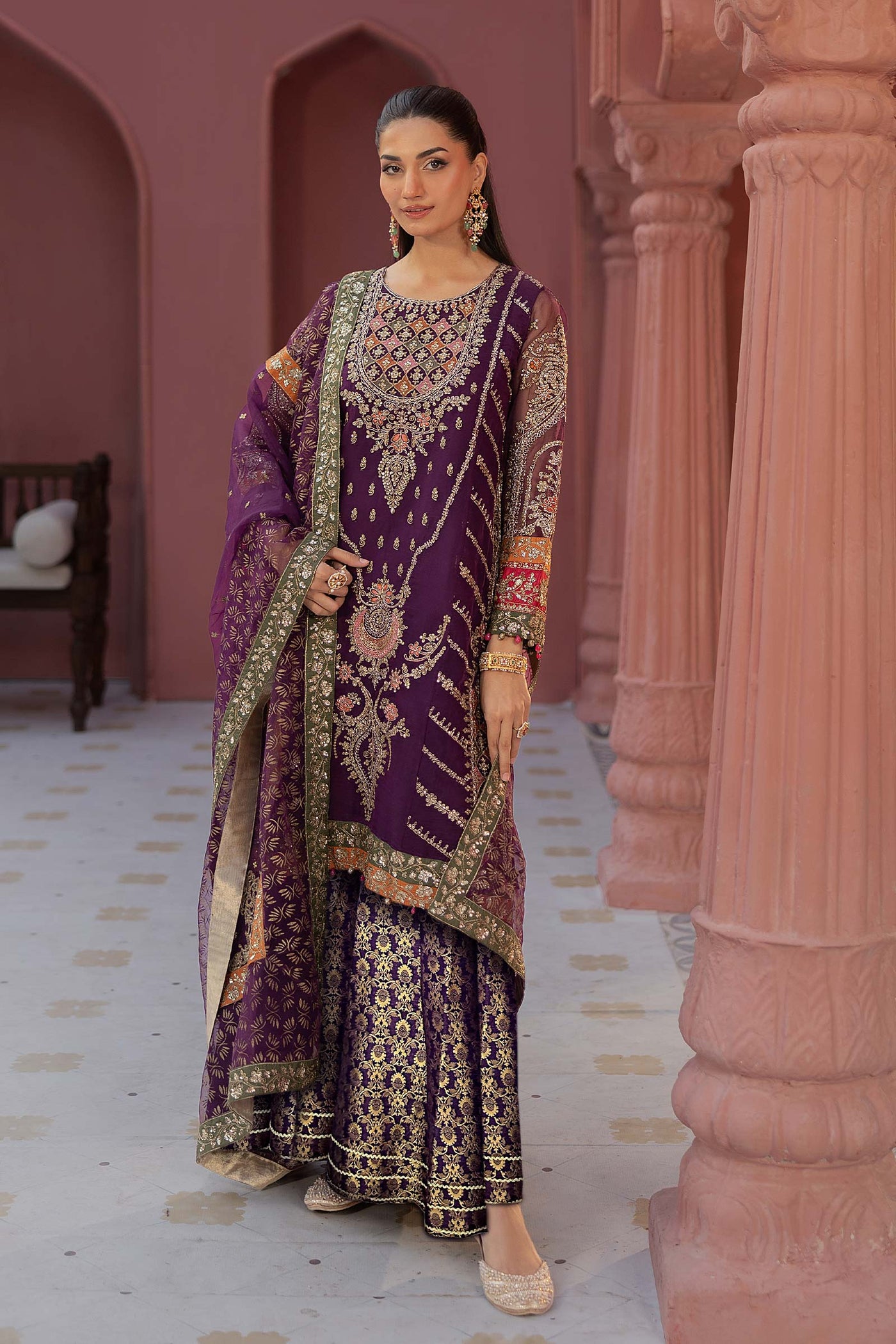 3 Piece Embroidered Organza Suit | SF-EF25-28