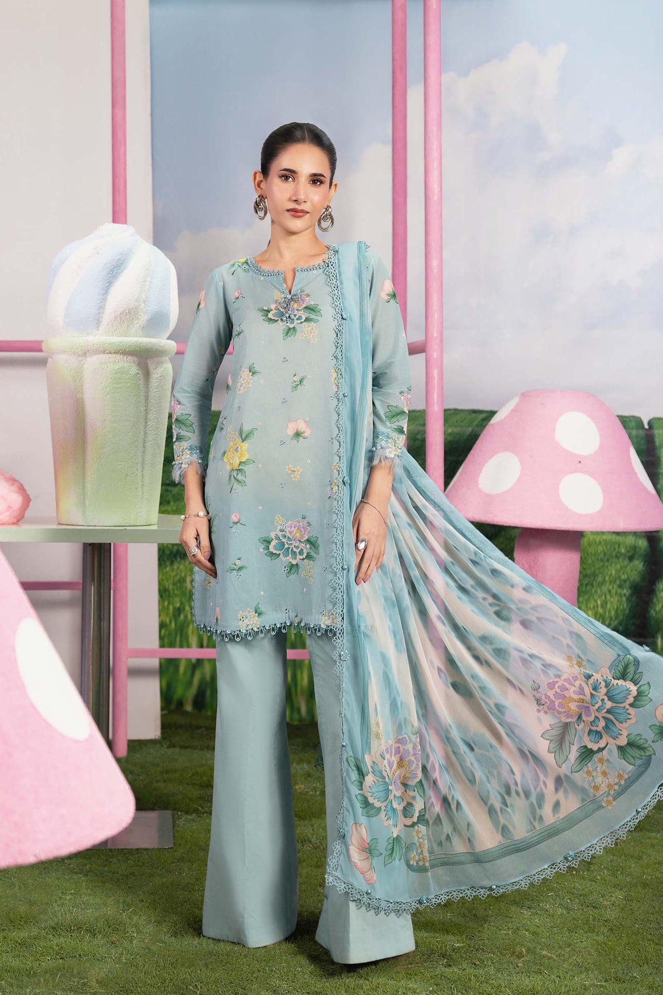 3 Pc Unstitched Embroidered Lawn Suit