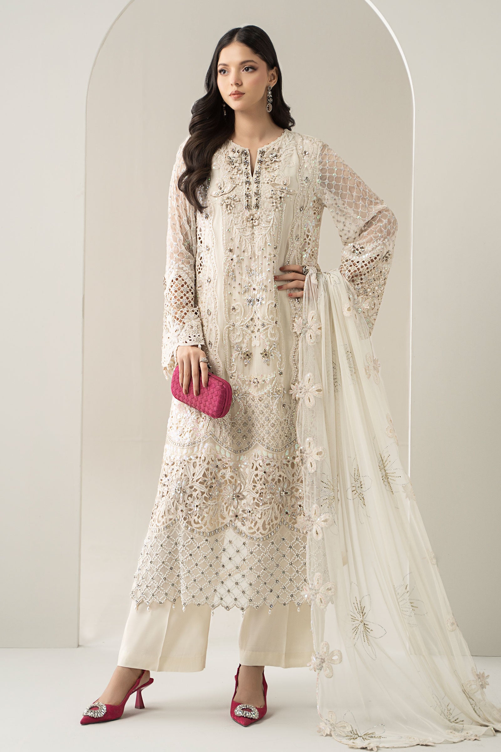 3 Piece Embroidered Chiffon Suit | BDS-3007