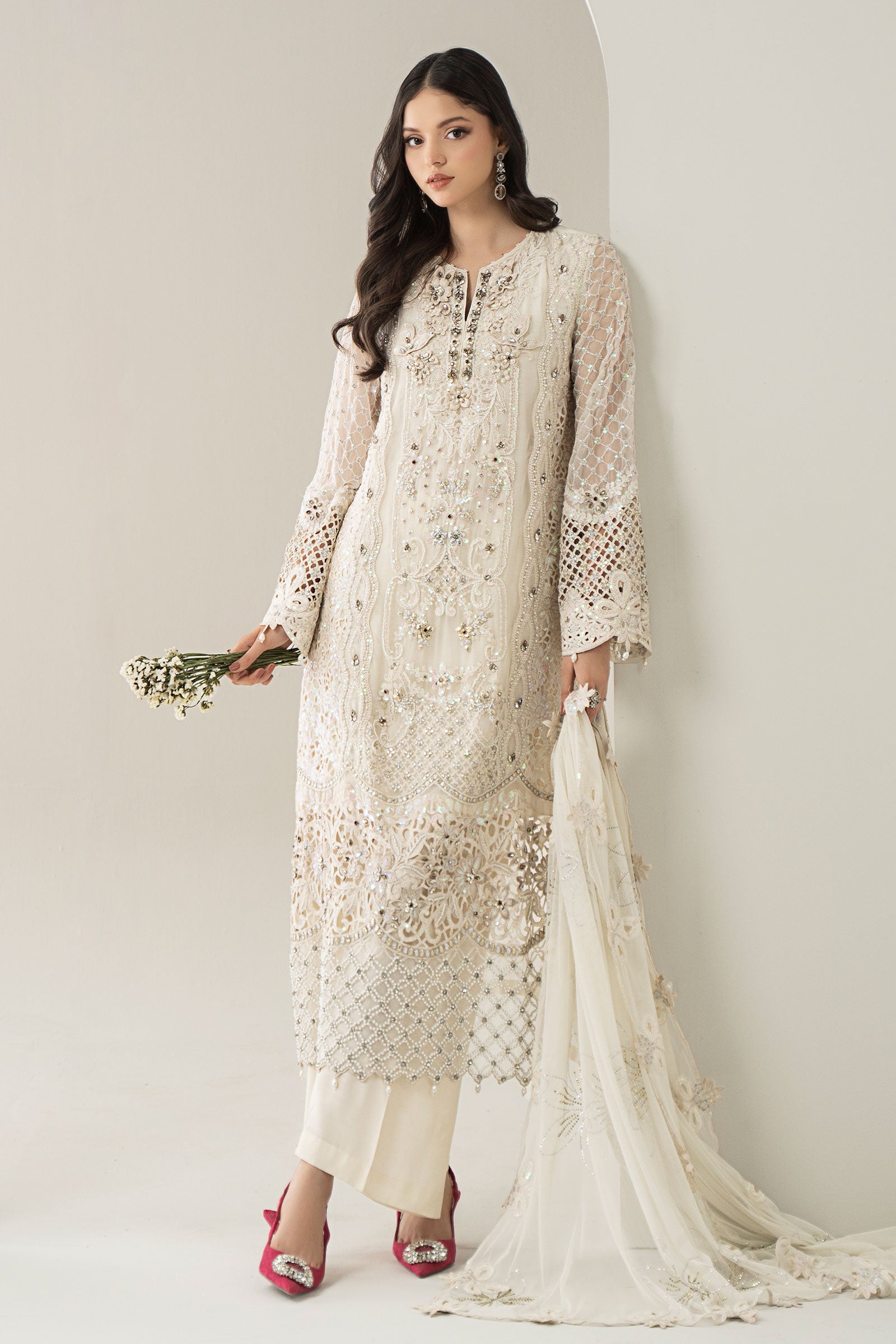 3 Piece Embroidered Chiffon Suit | BDS-3007