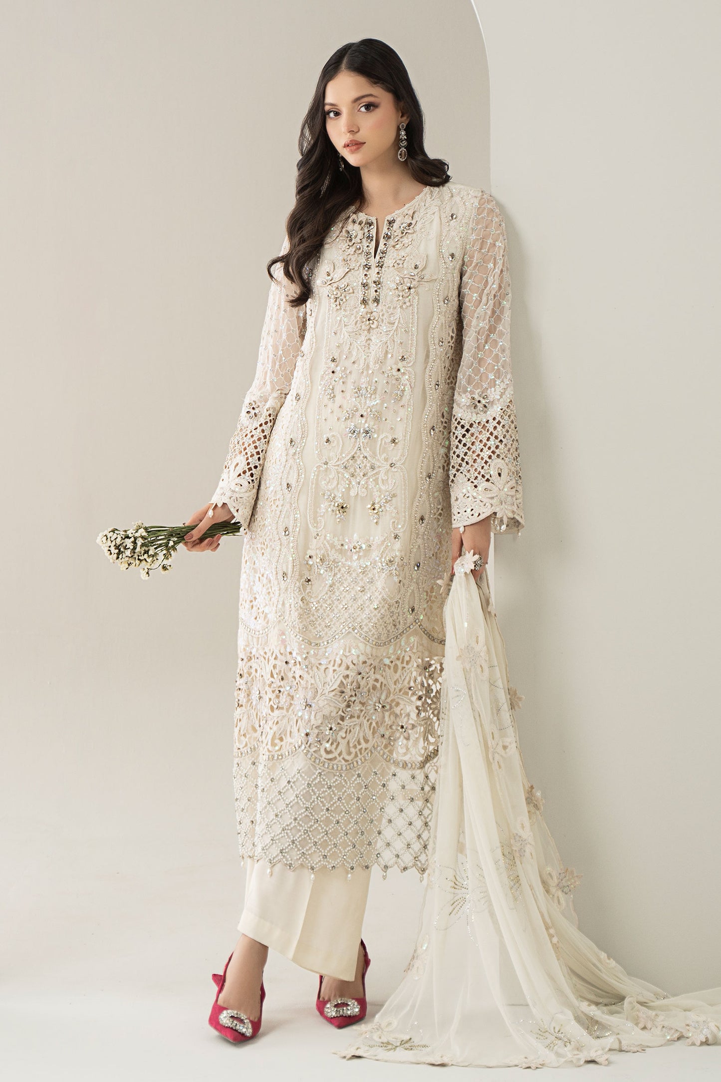 3 Piece Embroidered Chiffon Suit | BDS-3007