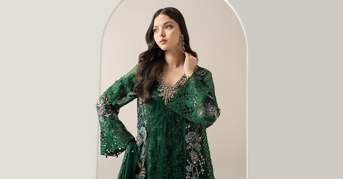 3 Piece Embroidered Chiffon Suit | BDS-3008