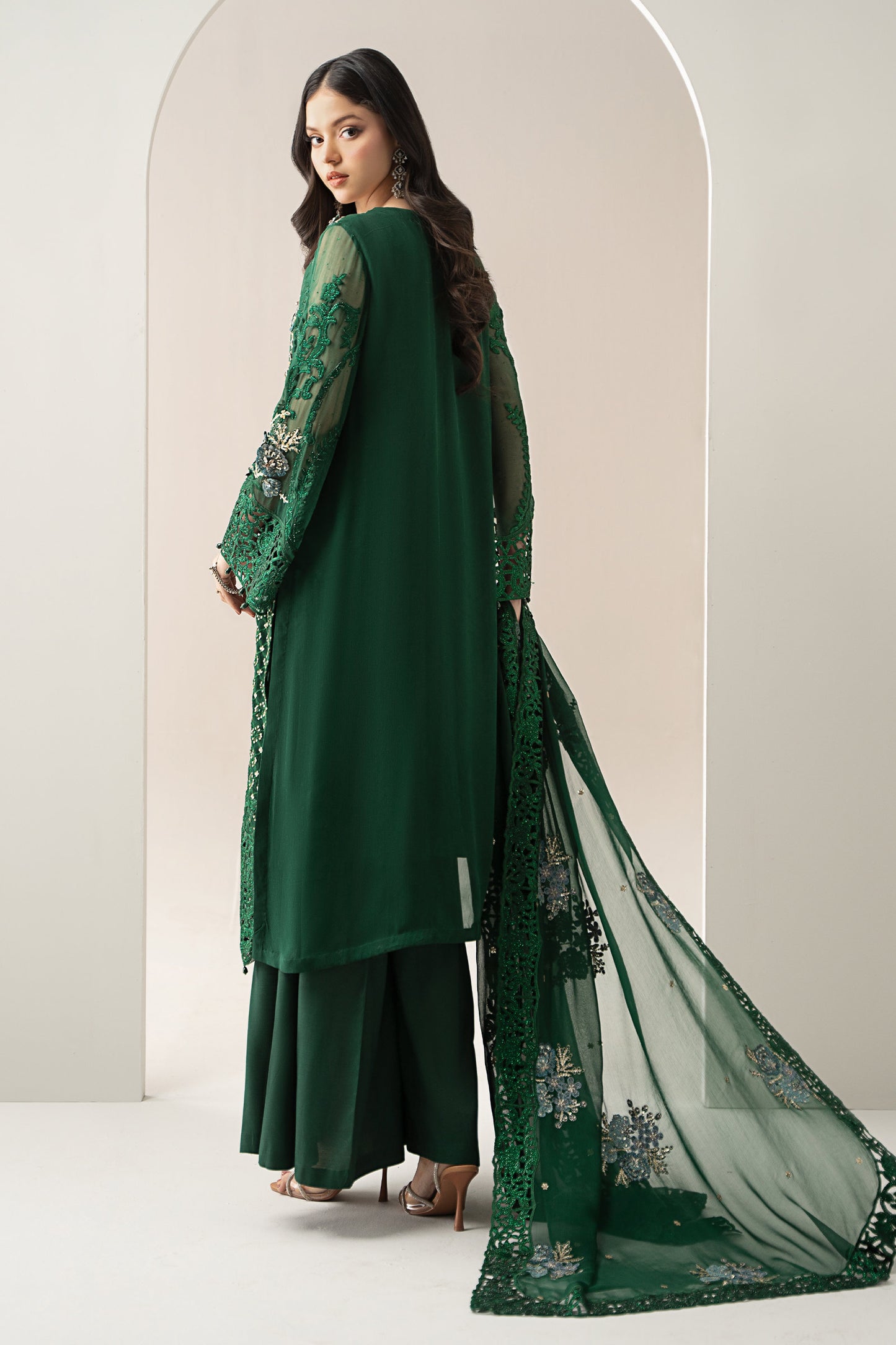 3 Piece Embroidered Chiffon Suit | BDS-3008