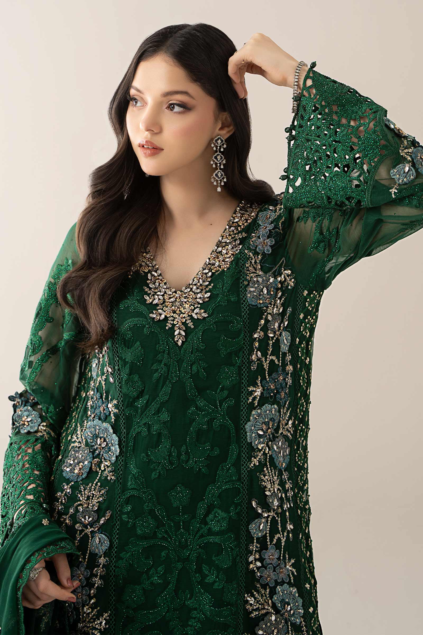 3 Piece Embroidered Chiffon Suit | BDS-3008