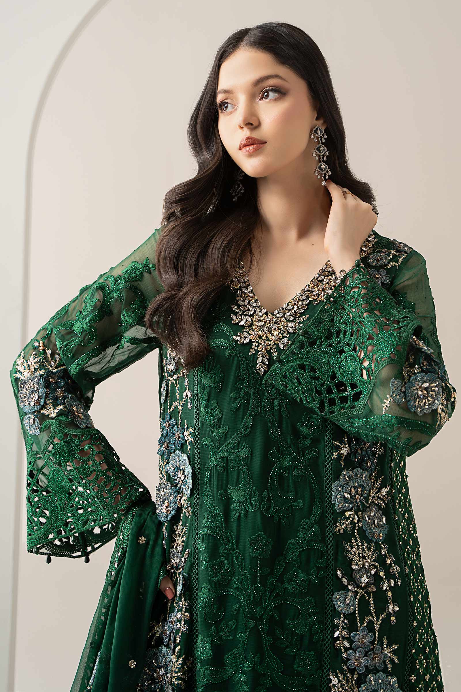 3 Piece Embroidered Chiffon Suit | BDS-3008