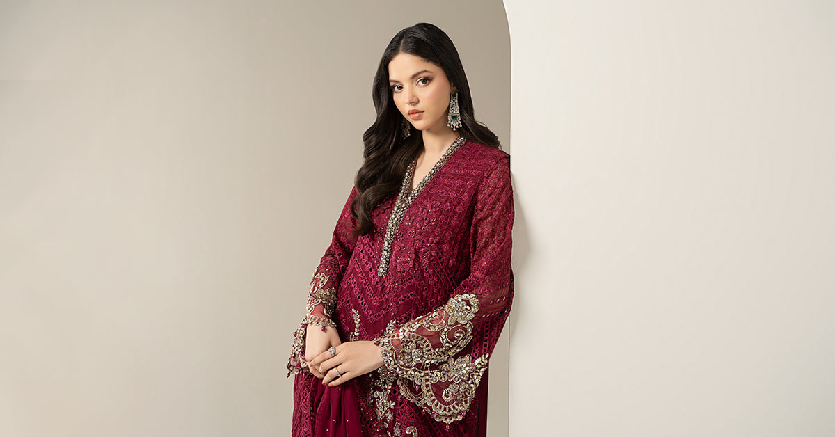 3 Piece Embroidered Chiffon Suit | BDS-3003