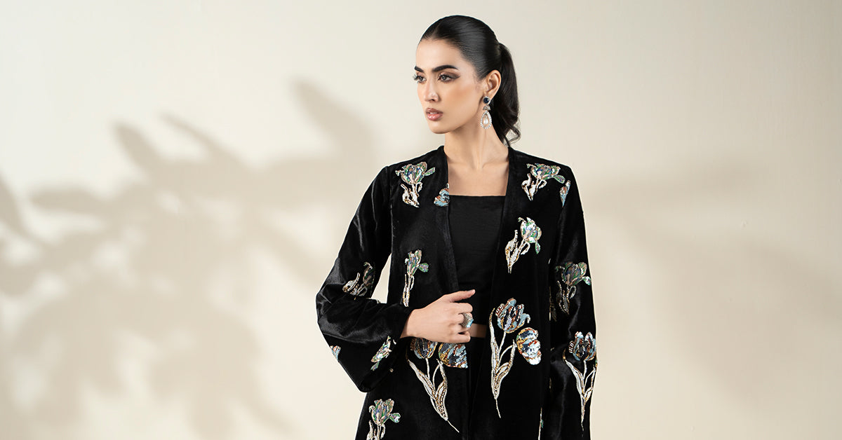 Embellished Velvet Fabric (1Pc) | LF-CH25-07