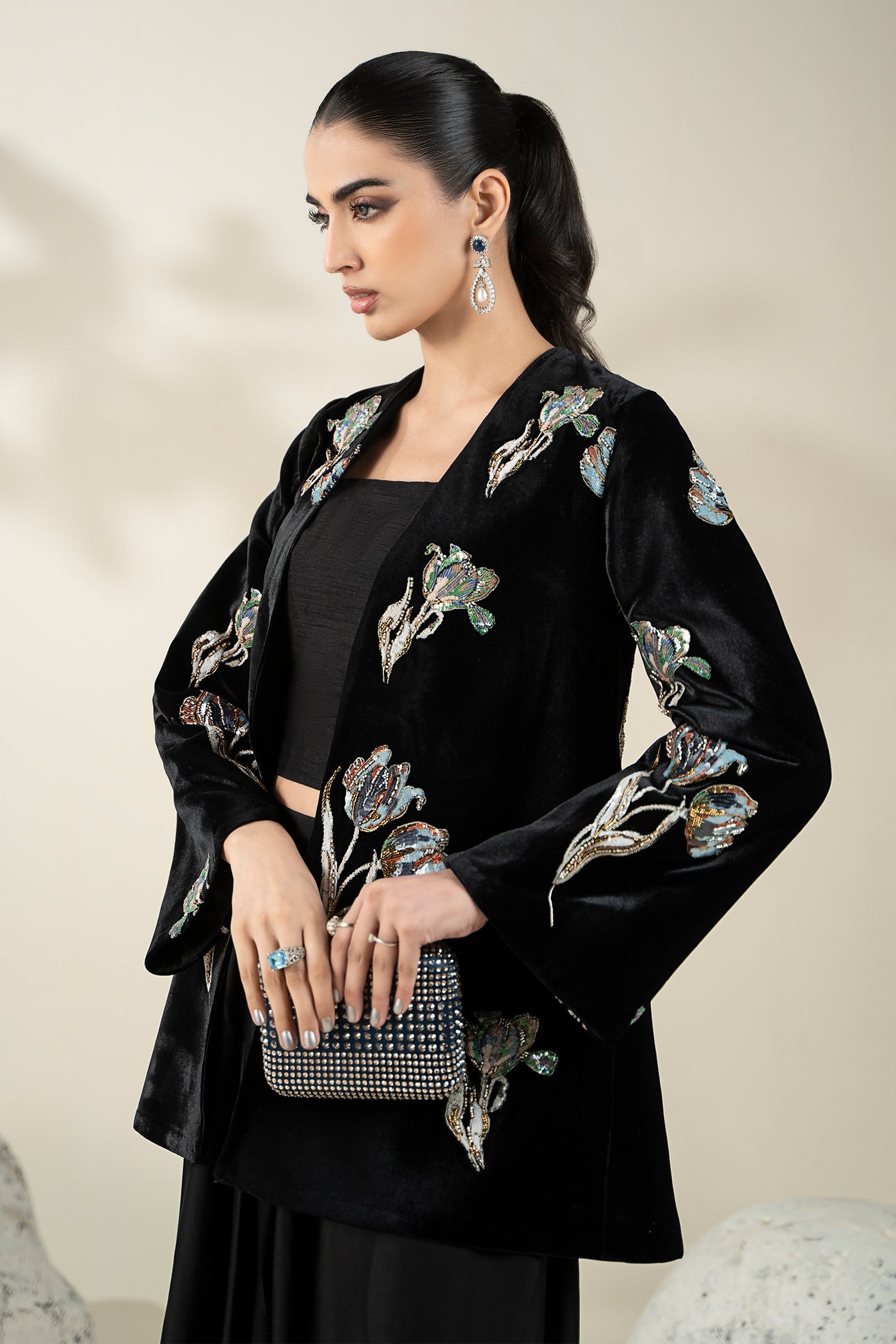 Embellished Velvet Fabric (1Pc) | LF-CH25-07