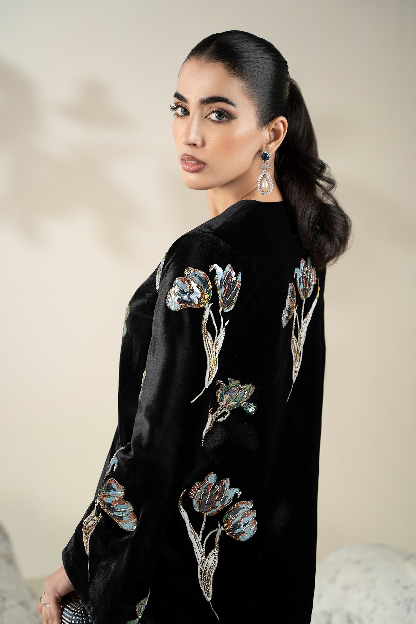 Embellished Velvet Fabric (1Pc) | LF-CH25-07