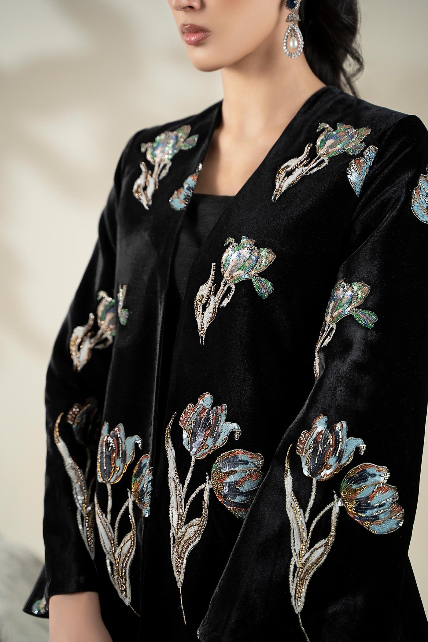 Embellished Velvet Fabric (1Pc) | LF-CH25-07
