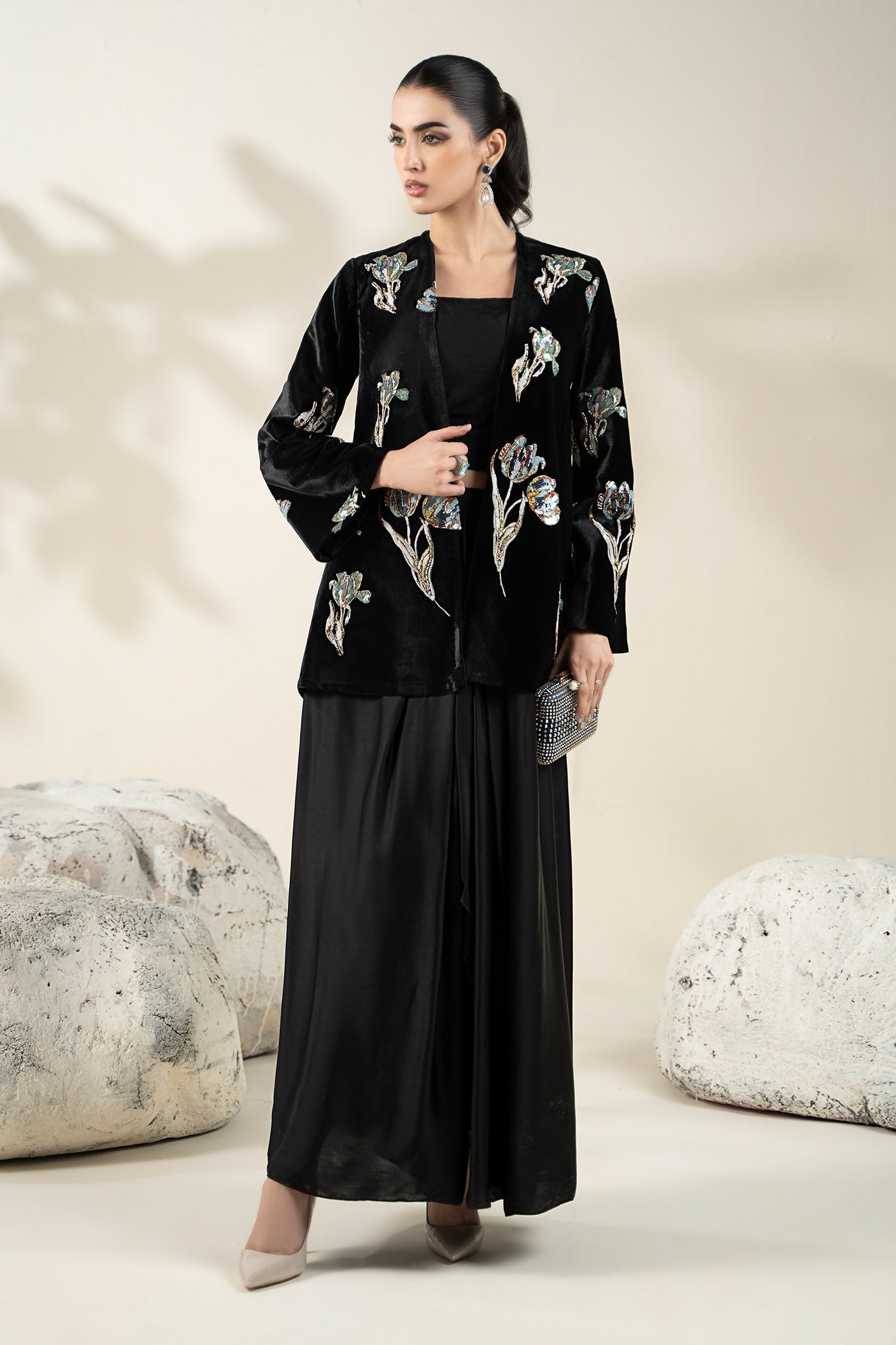 Embellished Velvet Fabric (1Pc) | LF-CH25-07